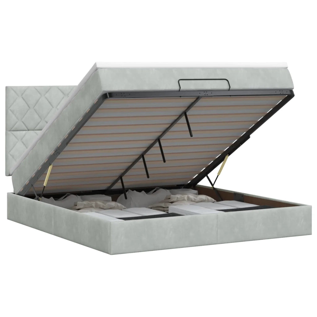 Letto ottomano con materasso Grigio Chiaro 160 x 200 cm Velluto 3457803