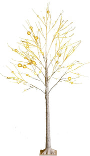 Albero Artificiale Illuminato 120 cm con Rami di Betulla, Albero di Natale Bianco con Luci LED Calde e Bianche, Decorazione per Interno per Natale Pasqua