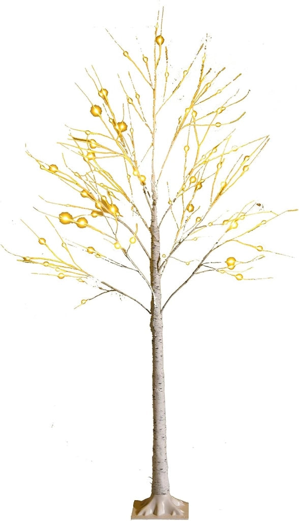 Albero Artificiale Illuminato 120 cm con Rami di Betulla, Albero di Natale Bianco con Luci LED Calde e Bianche, Decorazione per Interno per Natale Pasqua