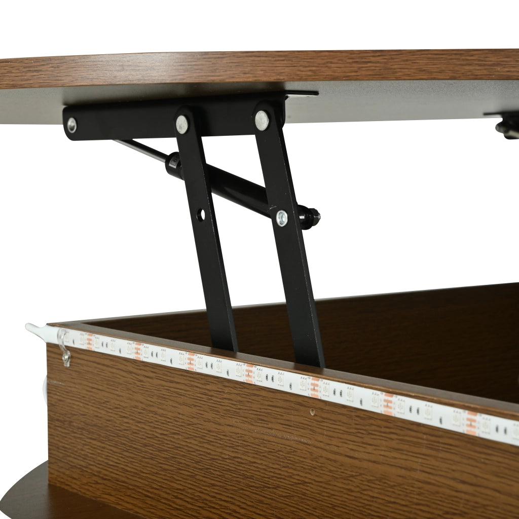 TAVOLO CENTRO rotondo 75 cm regolabile in altezza con LED, MDF color noce