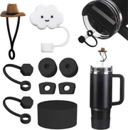 Accessori per tazza Stanley, contiene 6 bocchini siliconici inerbenti, 2 canne, 1 copertura siliconica per tazze Stanley 1,2 l e 850 ml, tazze non incluse (nero)