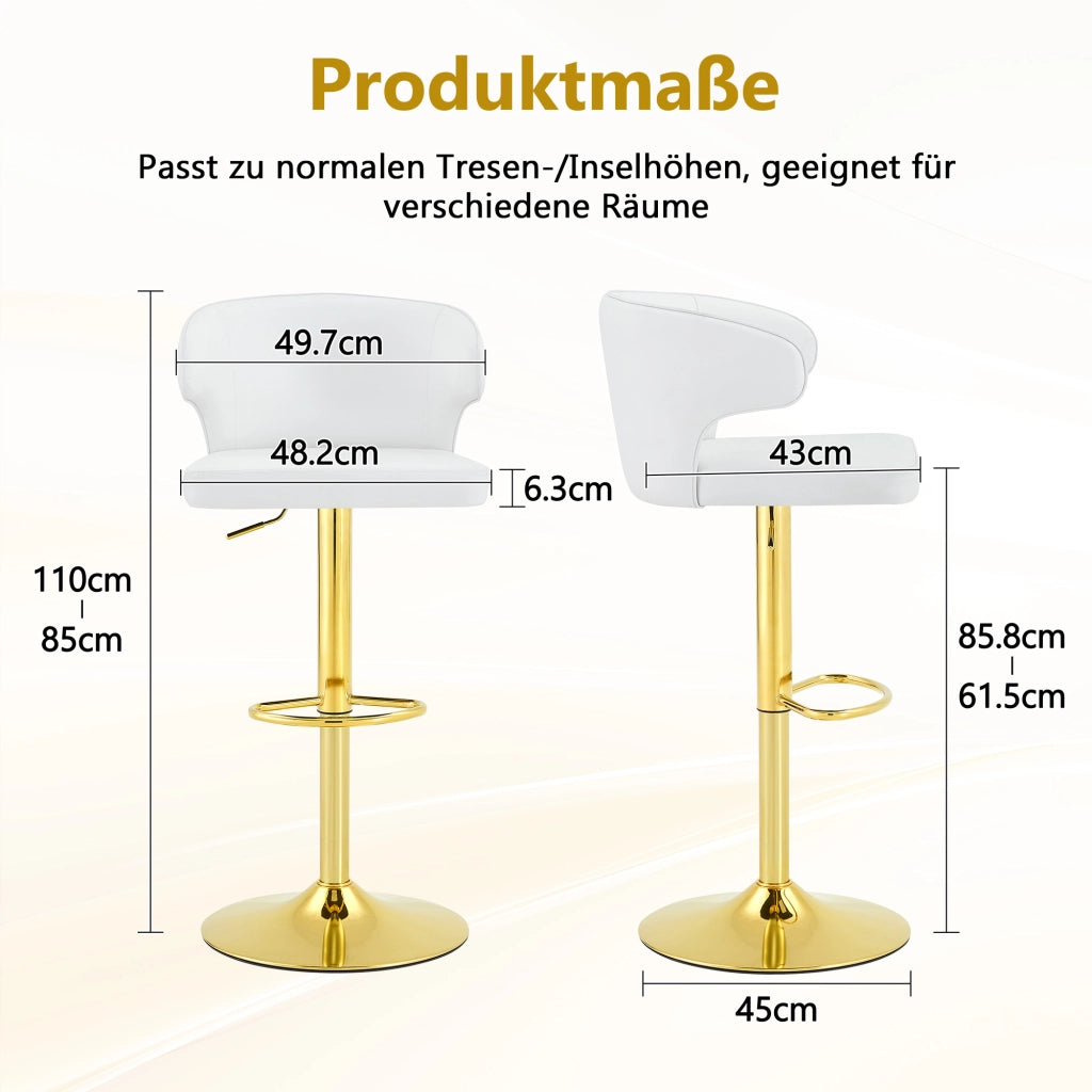 Sgabello da bar con schienale ergonomico girevole e altezza regolabile con poggiapiedi per cucina in PU bianco