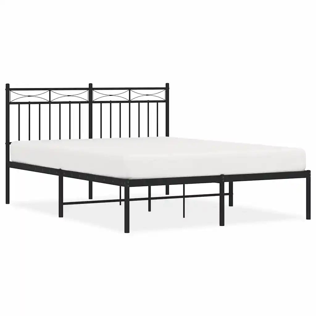 Letto matrimoniale | Letto per adulti | Giroletto con Testiera in Metallo Nero 135x190 cm