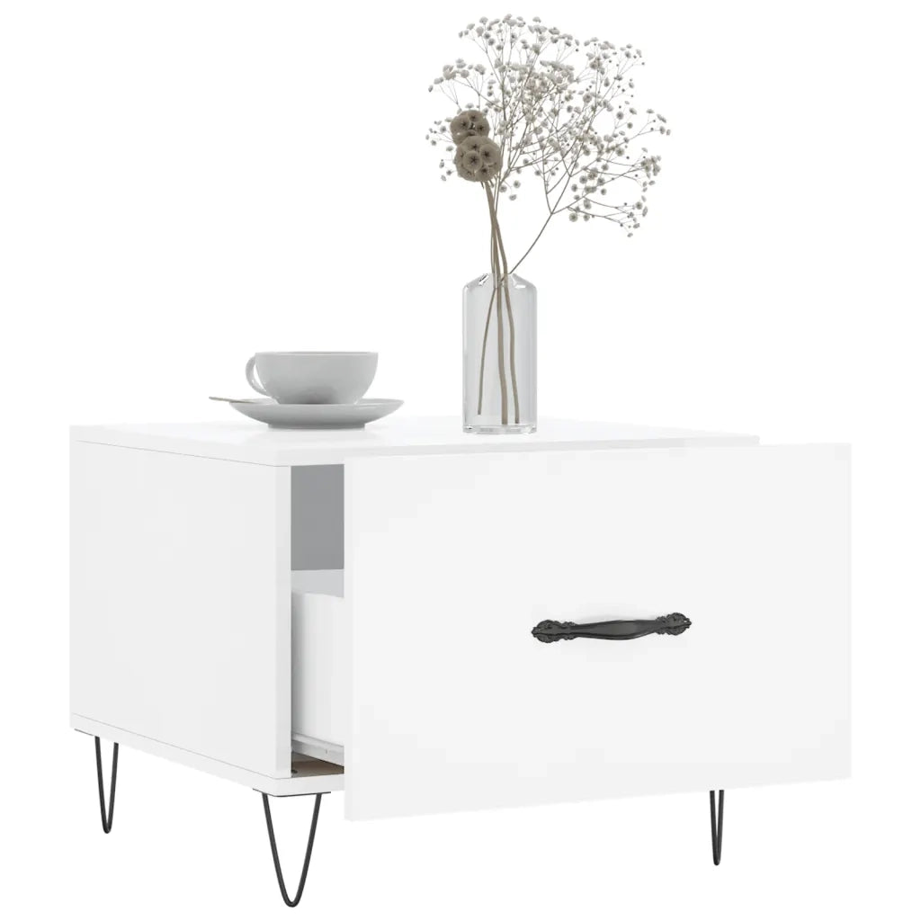 Tavolini Salotto 2pz Bianco Lucido 50x50x40cm Legno Multistrato