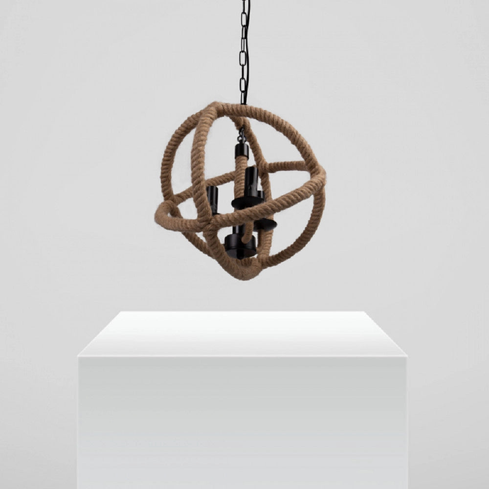 Trade Shop - Lampadario A Sospensione Rustico Industriale E14 Sfera In Corda Metallo B55-3 -