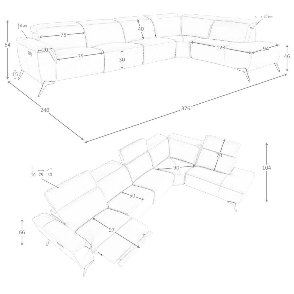 Divano chaise longue relax modulare destro in pelle marrone