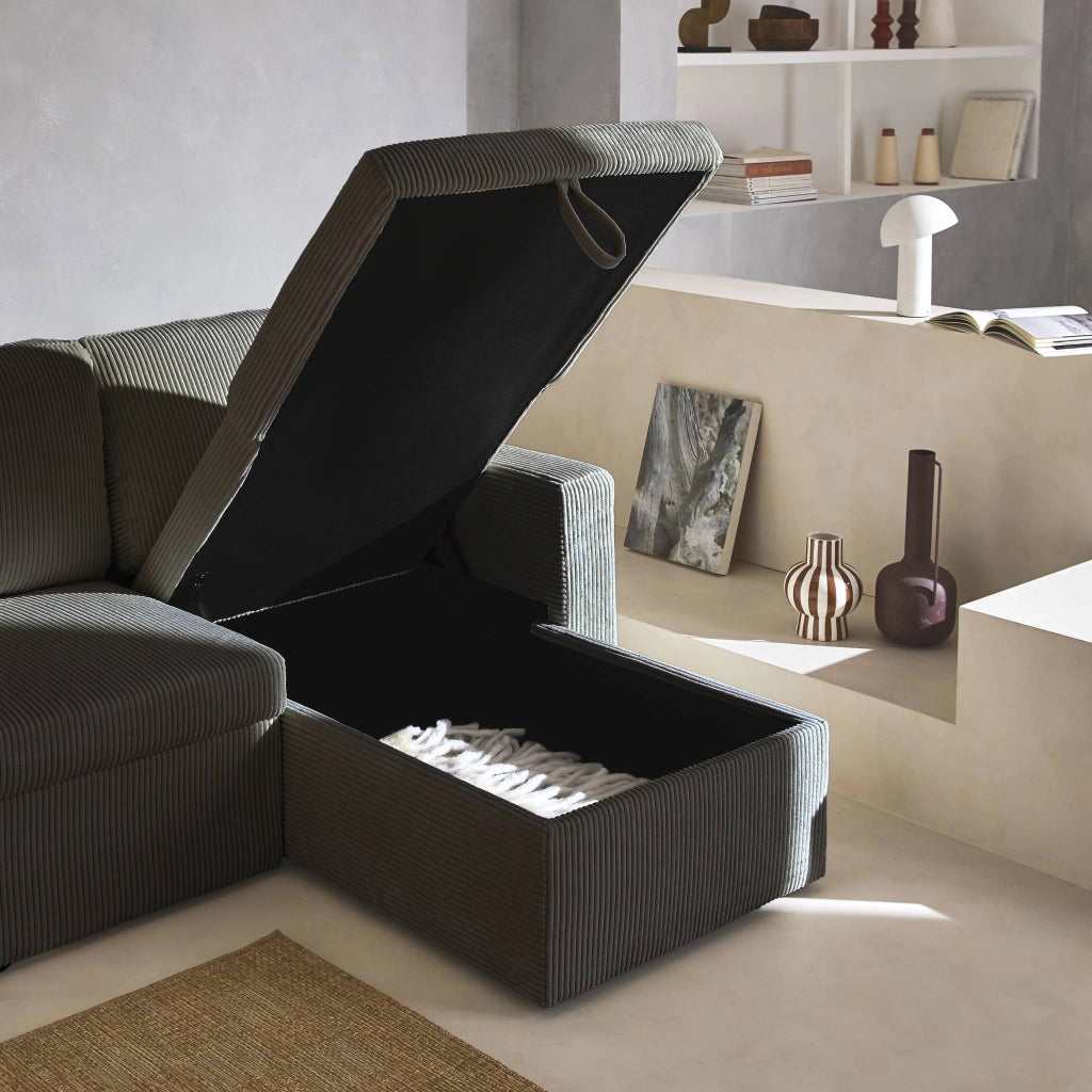Divano letto angolare reversibile, 3 posti, grigio scuro