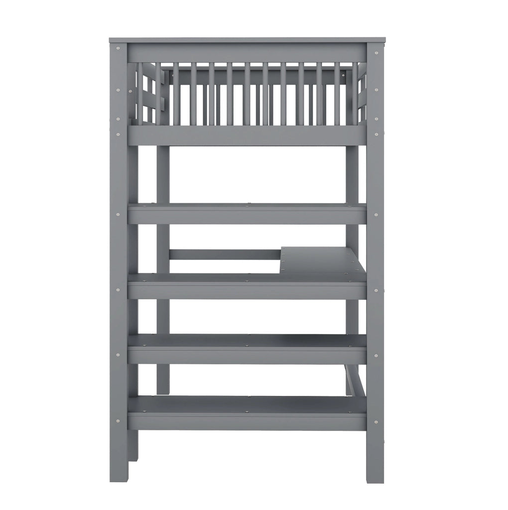 Letto a soppalco 90x200 cm con scrivania e ripiani; grigio