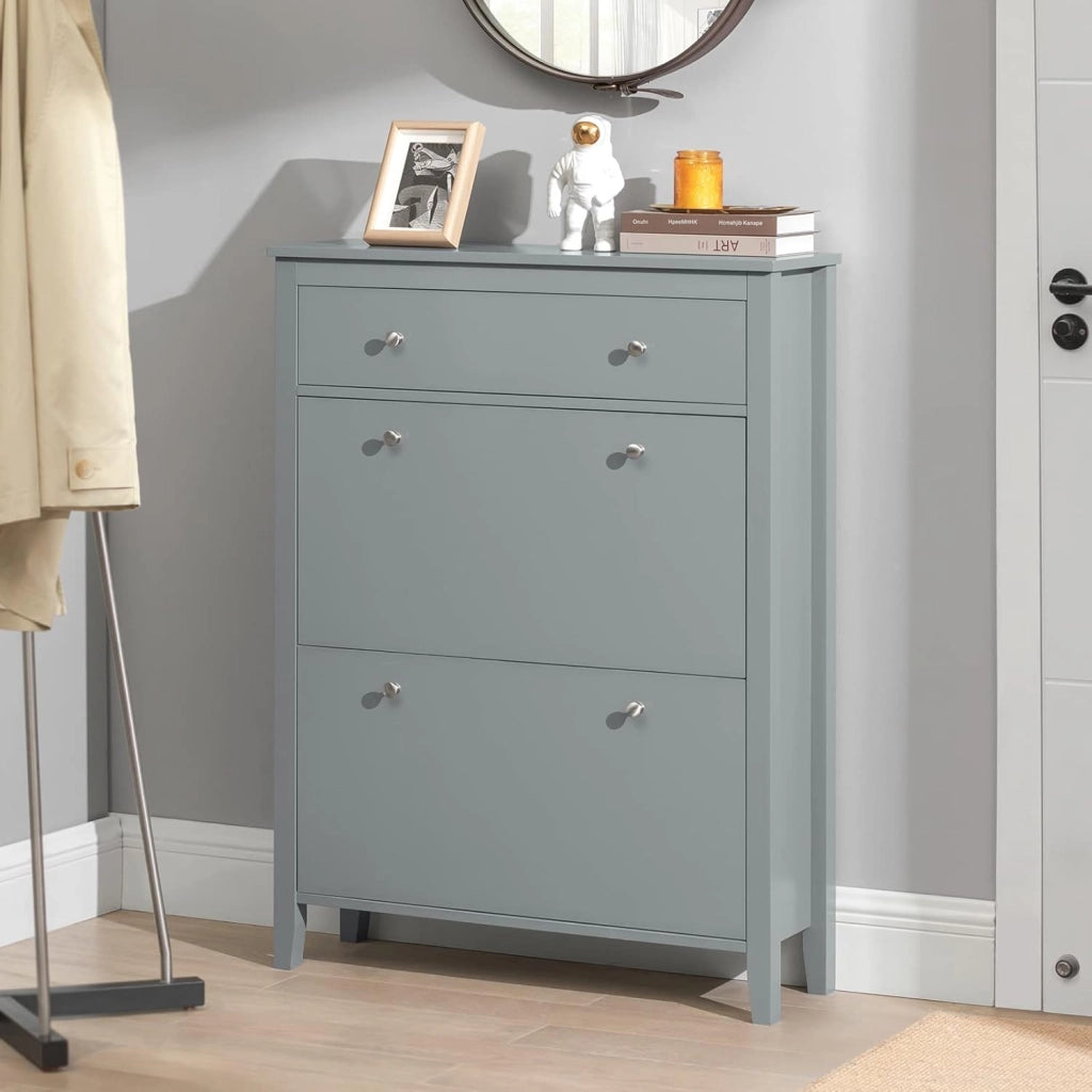 Scarpiera Salvaspazio Slim Ingresso con 2 Ribalte e Cassetto – Mobile Scarpiera Grigio Moderna per Corridoio Stretto, MDF E1, 80x25x108cm, FSR89-HG