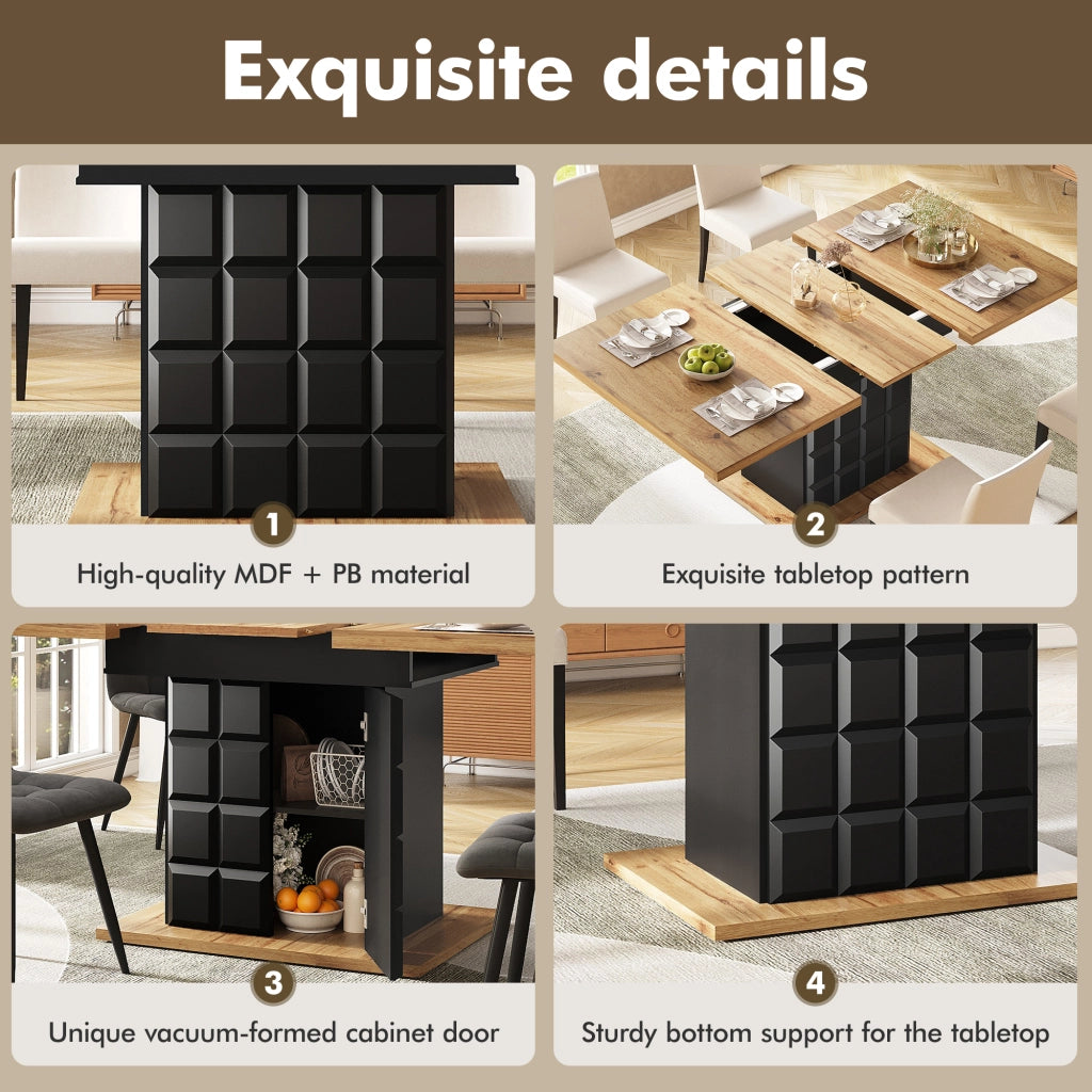 Tavolo da pranzo allungabile con sistema estraibile, piano ampio, per cucina e soggiorno, nero, 110 × 80 × 75 cm