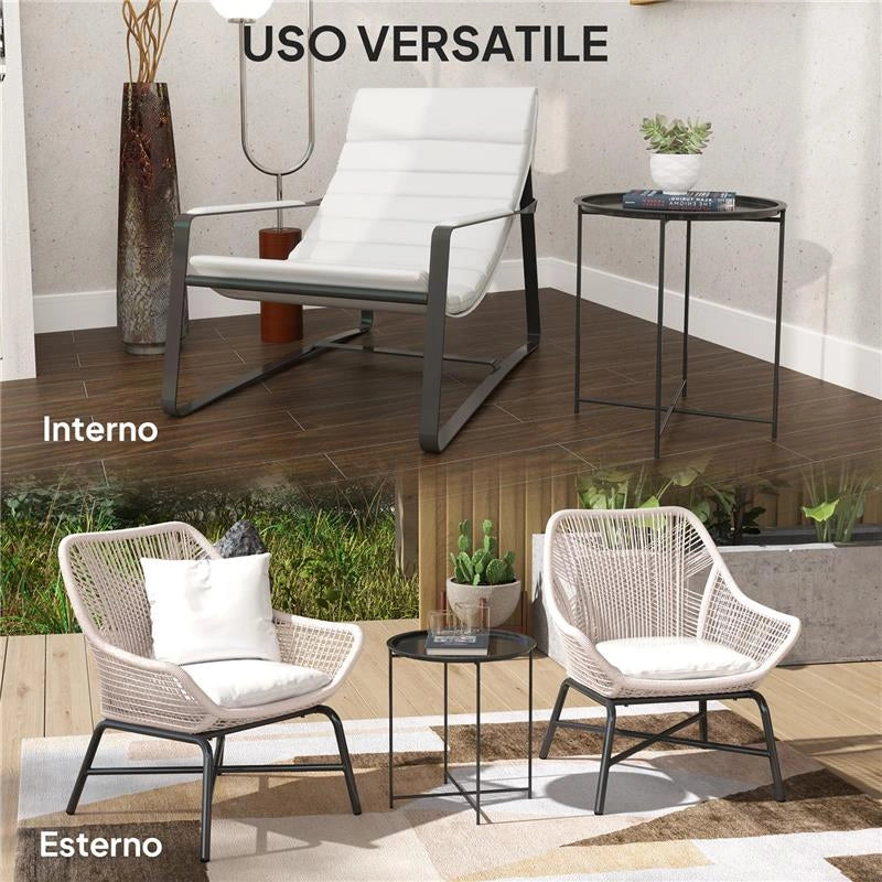TAVOLINO DA GIARDINO CON VASSOIO RIMOVIBILE E GAMBE PIEGHEVOLI IN ACCIAIO, Ï46X50 CM, NERO
