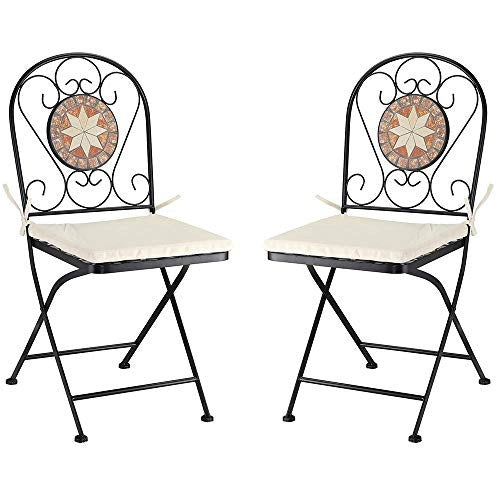Set Tavolo + Sedie Pieghevoli Mosaico Arredo Esterno Giardino Metall Con Cuscino