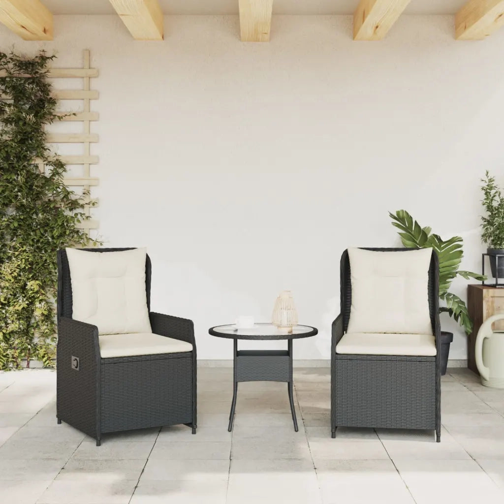 Sedie da Giardino Reclinabili 2 pz | Sedie da Esterno Nere in Polyrattan