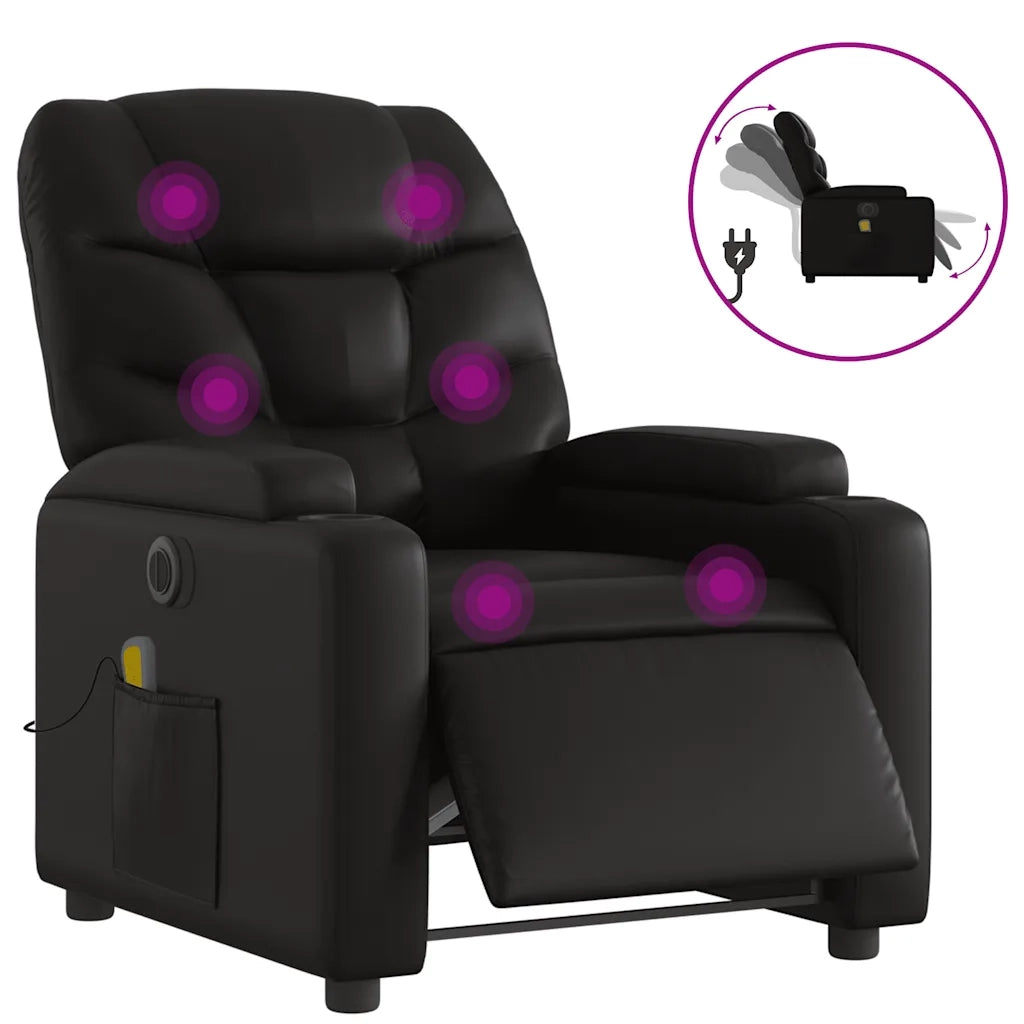 Poltrona Massaggiante | Sedia Relax Reclinabile Elettrica Nera in Similpelle