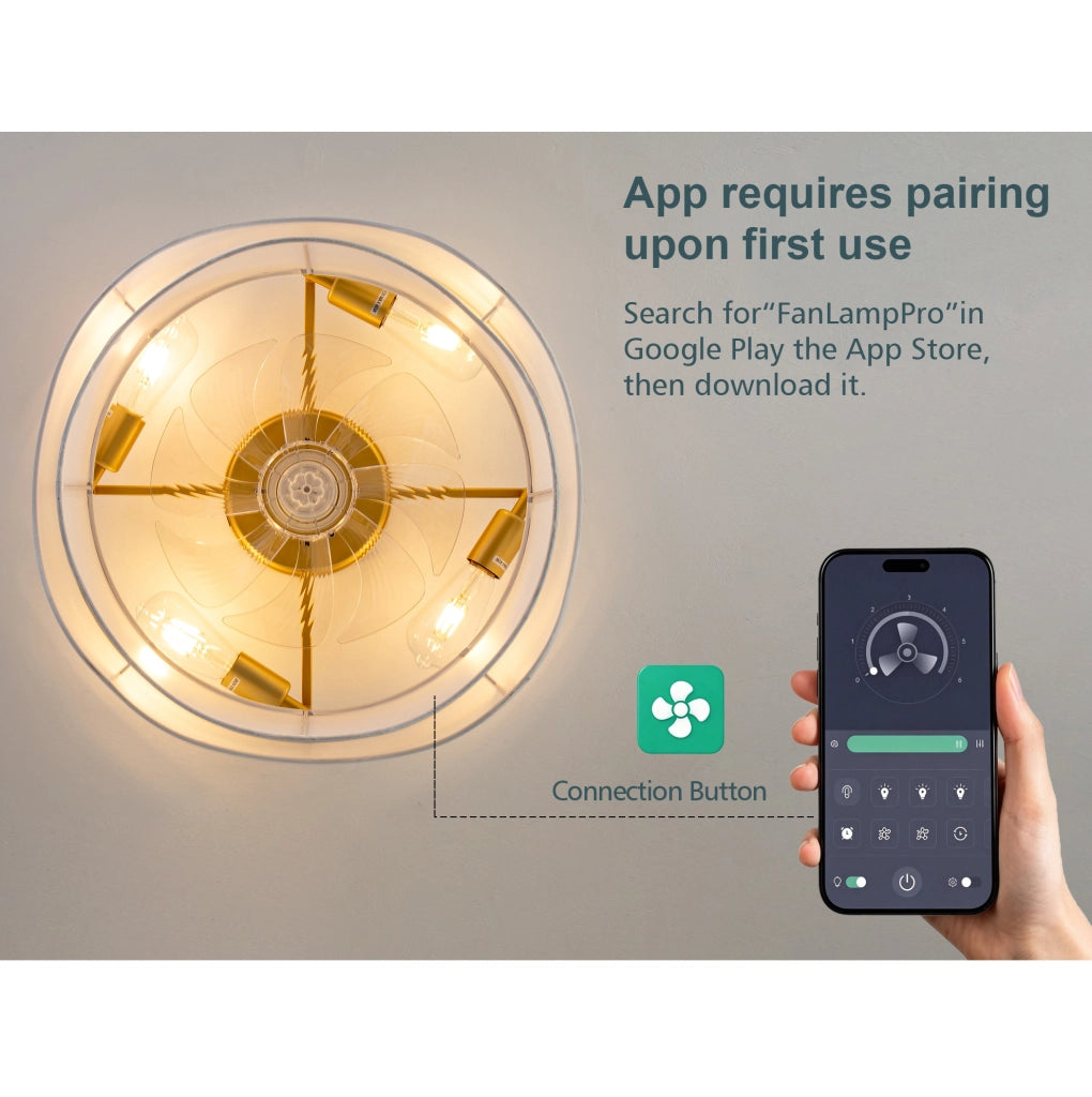Ventilatore da soffitto ULEVR con luce, 6 velocit¨¤, controllo App Bluetooth e telecomando, oro e bianco