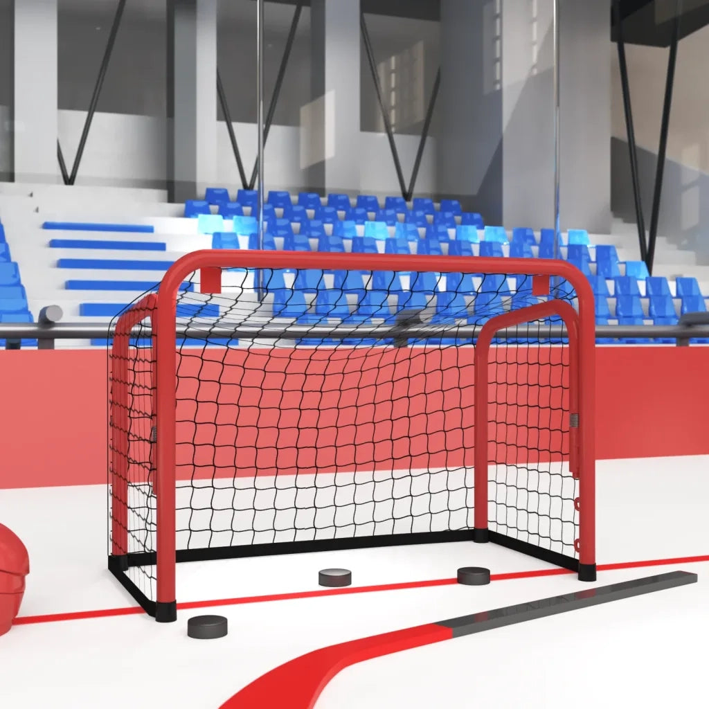 Porta Hockey Rete Rossa e Nera 68x32x47 cm Acciaio e Poliestere CFW1086785