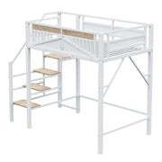 Letto a soppalco matrimoniale 140×200 cm con scala di sicurezza; barriera e spazio sottostante; senza materasso