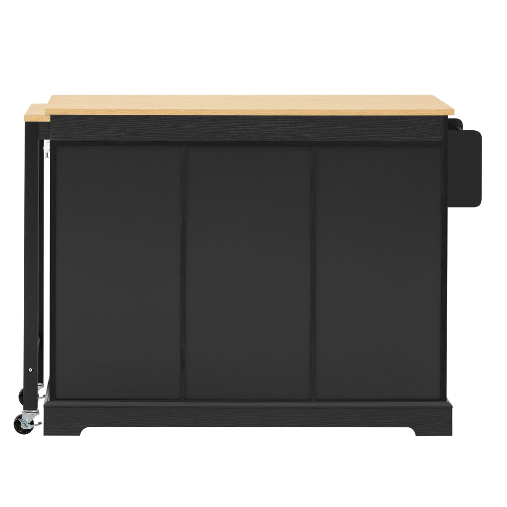 Mobili da cucina, isola da cucina, tavolo da pranzo allungabile, con rotelle, 3 cassetti, finitura effetto legno, nero e colore legno naturale