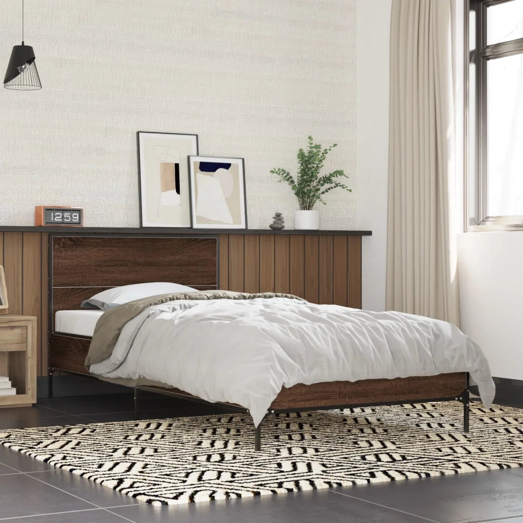 Giroletto-Struttura Letto Rovere Marrone 90x190 cm Legno Multistrato e Metallo 546812