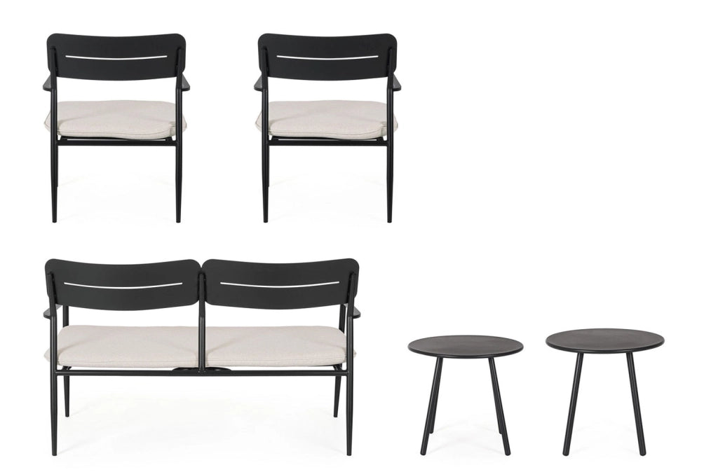 Set 5 Pezzi Salotto da Giardino con Divano 2 Poltrone e 2 Tavolini in Acciaio e Spunpoly Gargano Antracite