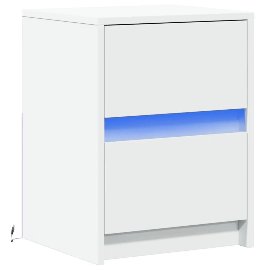 Comodino con Luci LED Bianco in Legno Multistrato 852033