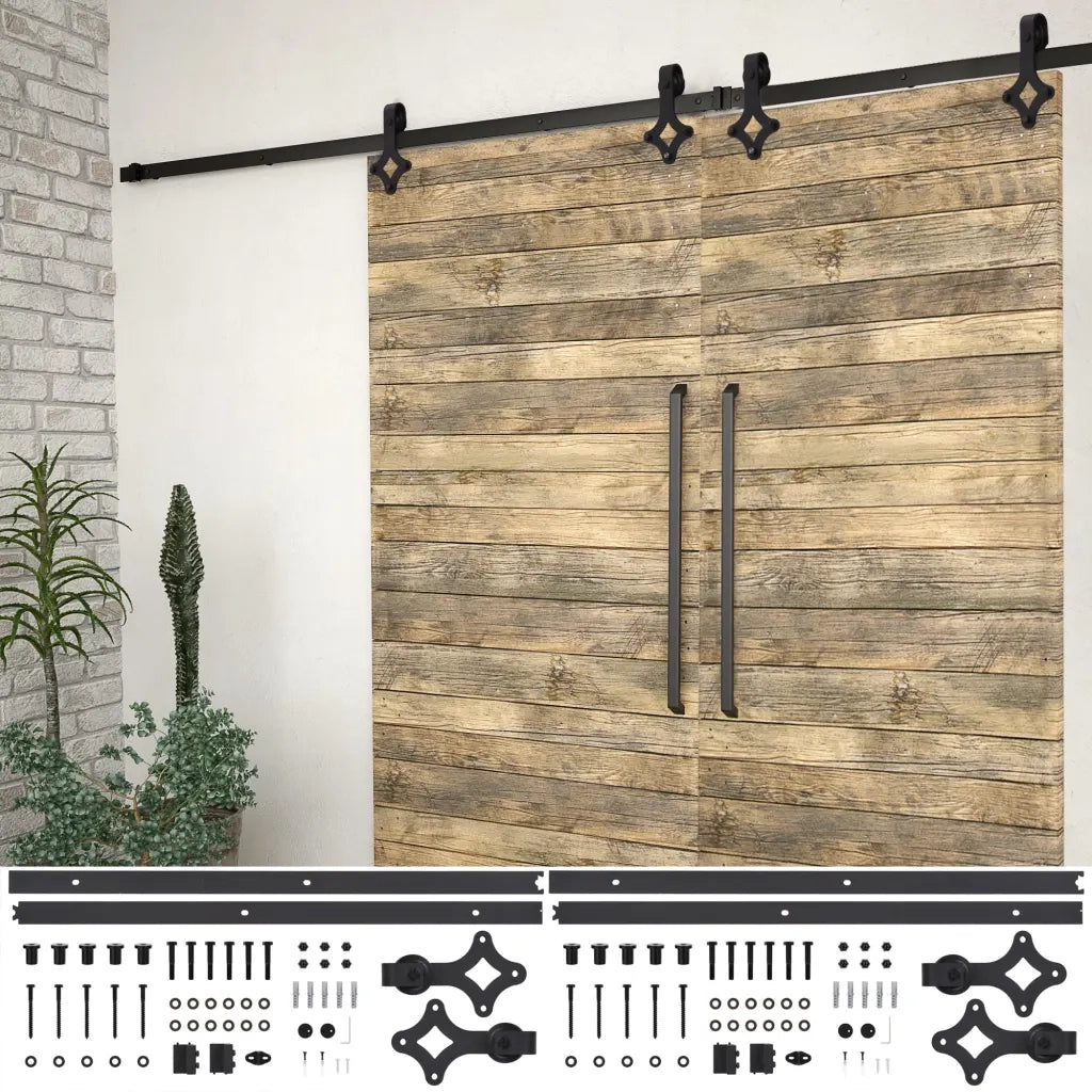 Kit di Binari per Porte Scorrevoli 2 pz 200 cm in Acciaio Nero CFW2328627