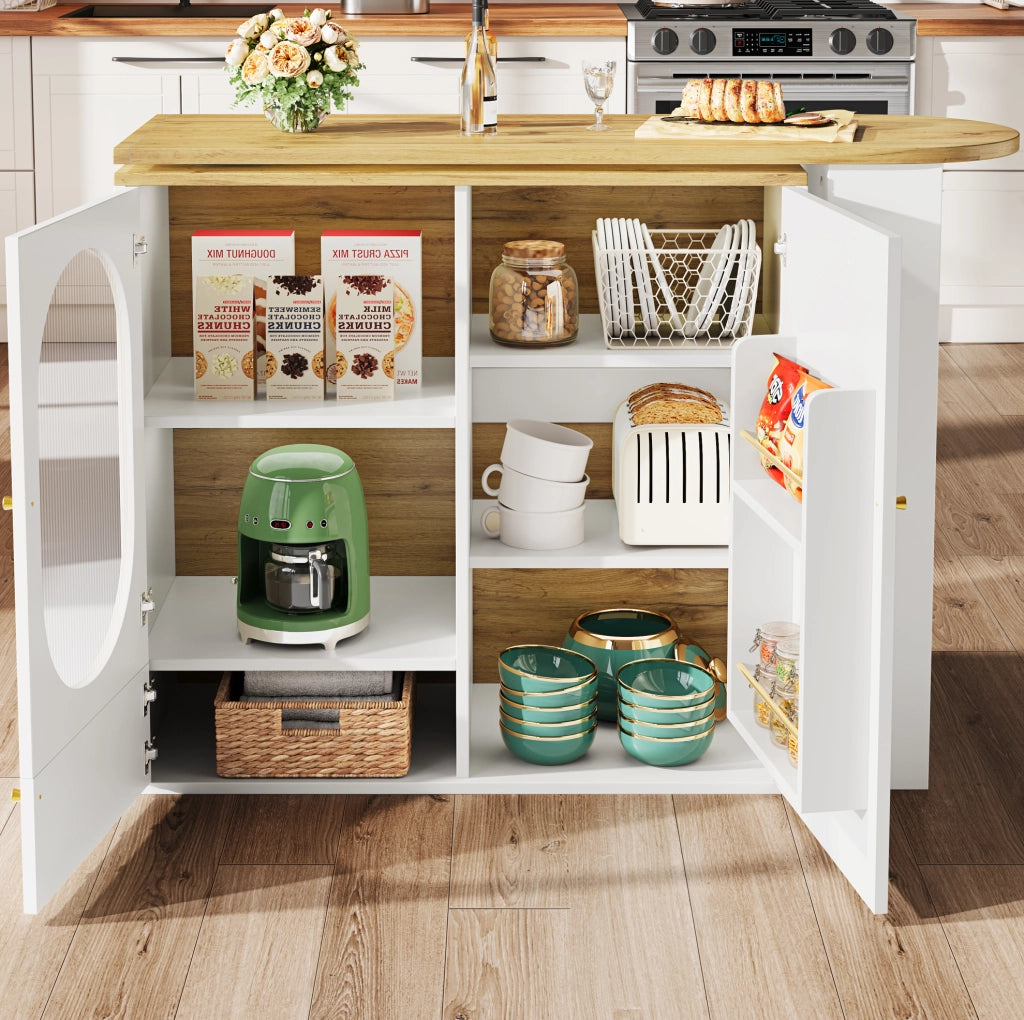 Isola cucina girevole con contenitore 138x39x105 cm bianca