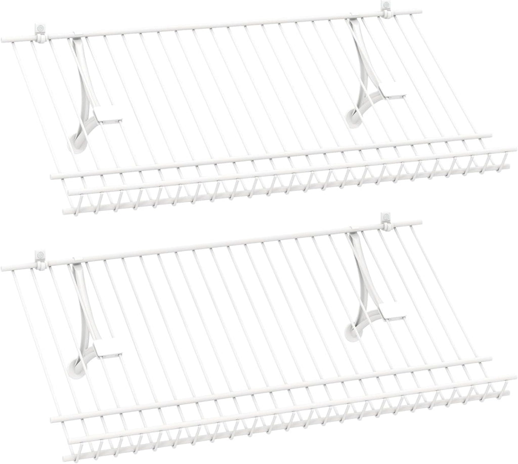 Set di 2 Scaffali a Muro, 61 cm Porta Scarpe in Metallo, Kit Organizzatore di Stoccaggio, 4 Supporti in PVC, Unità di Mensole Personalizzabile per Lavanderia Camera da Letto, 61x30x2,5 cm