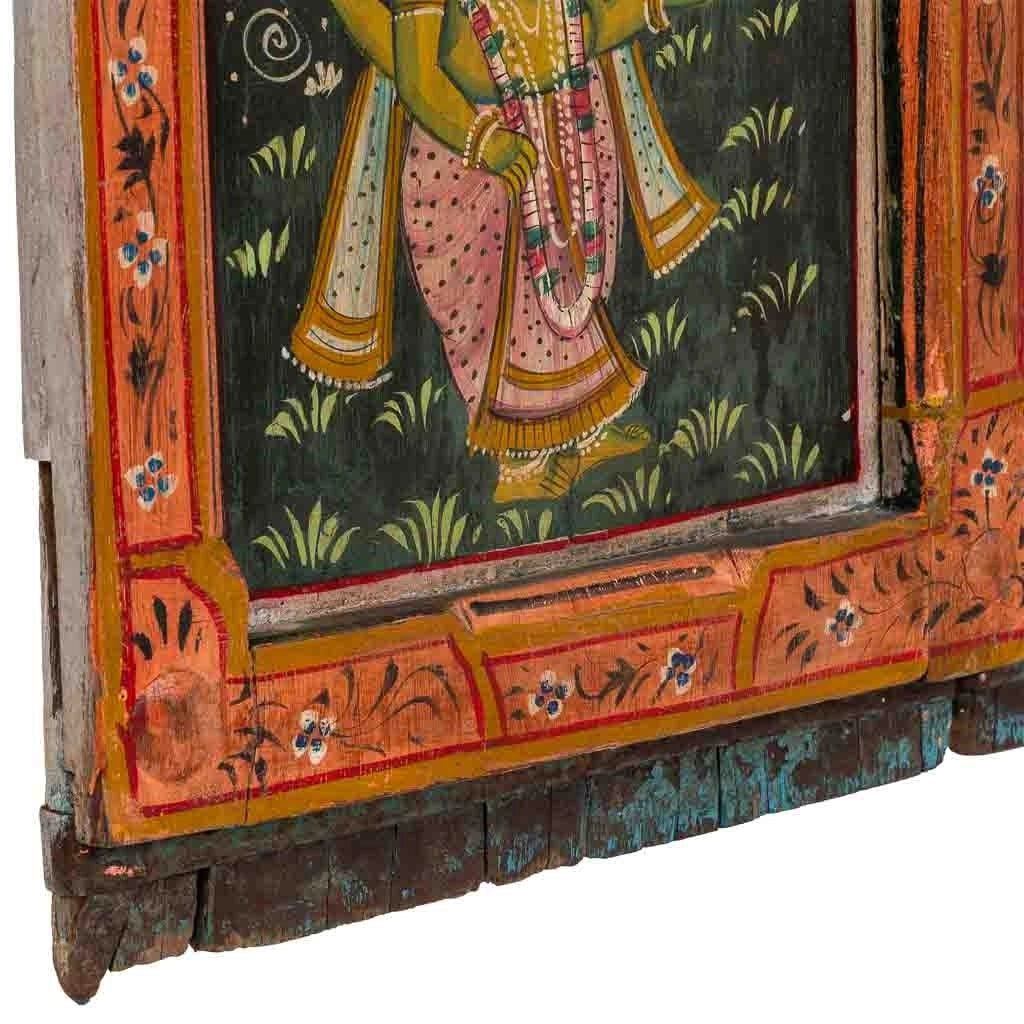 Porta in legno fatta a mano con decoro verde e rosso, 100x11x168h cm