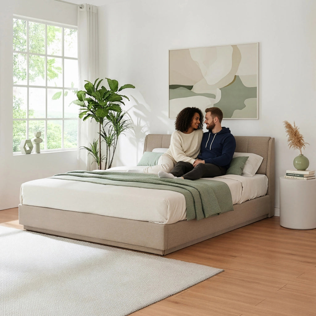 Letto Contenitore Tröstiar con Luce LED Letto Matrimoniale con Materasso 180x200 cm Beige [en.casa]