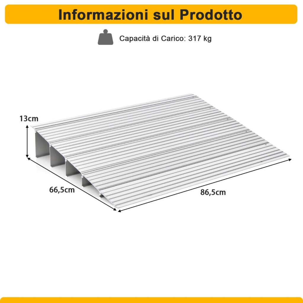 Rampa per soglia porta in alluminio con altezza regolabile, Rampa d'accesso antiscivolo portata 317kg 86,5x66,5x13cm-Salute e bellezza