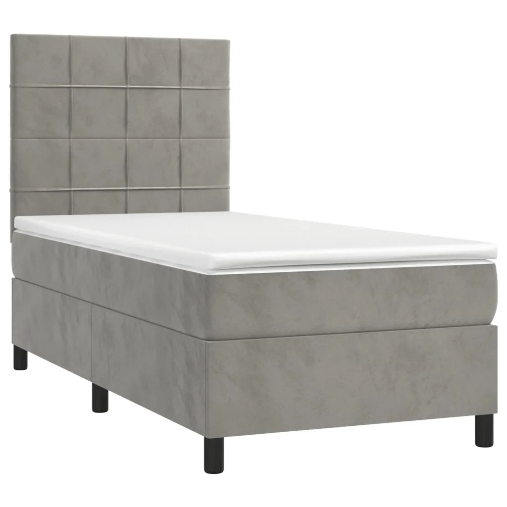 Giroletto a Molle con Materasso Grigio Chiaro 90x190 cm Velluto 3142995