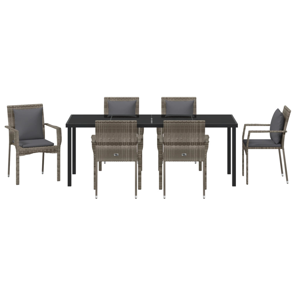 Set da Pranzo da Giardino 7 Pezzi con Cuscini Grigio Rattan Polimerico