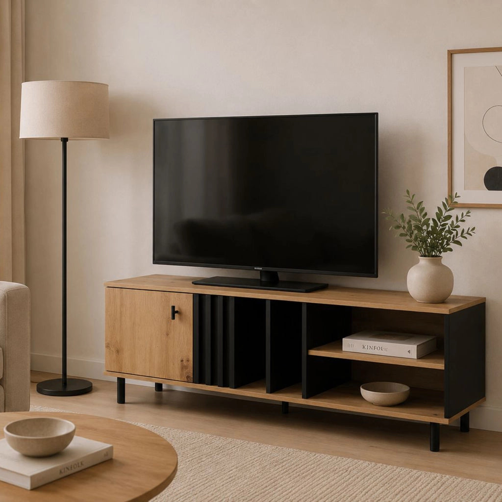 Kali, Mobile Porta tv 2 Ripiani, 138x40x49h cm Marrone Rovere Nodi