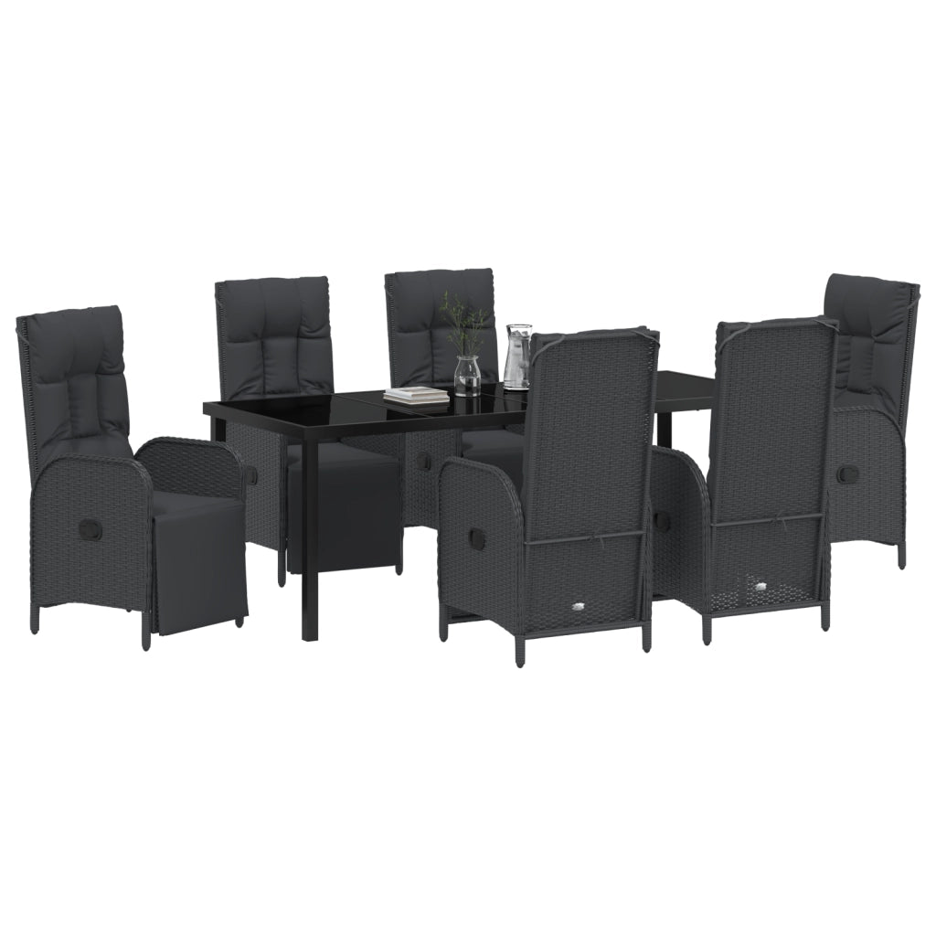 Set da Pranzo da Giardino 7 Pezzi con Cuscini Nero Poly Rattan