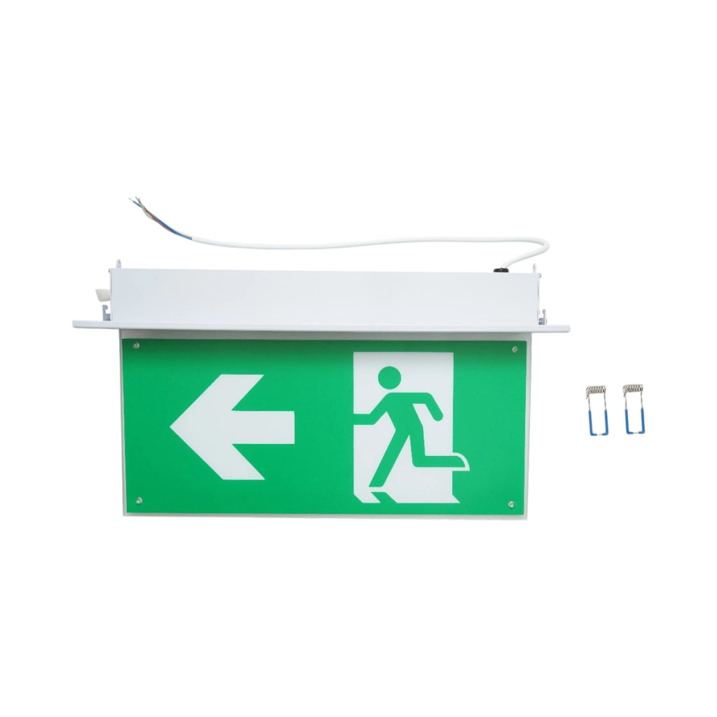 Lampada di emergenza a LED EXIT 220V, 3W, batteria agli ioni di litio 1800mAh, montaggio a incasso, autonomia 3 ore IP20