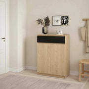 Scarpiera Angilops, Mobile portascarpe, Armadio da ingresso multiuso, Mobiletto per calzature, 80x40 h111 cm, Rovere e Nero
