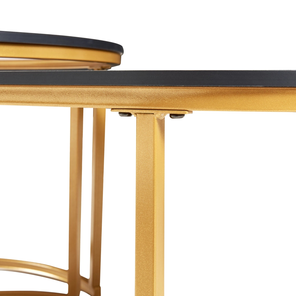 Set Oppeerg di 2 Tavolini Sovrapponibili da Salotto Rotondo e Ellittico - Effetto Marmo Nero/Dorato [en.casa]