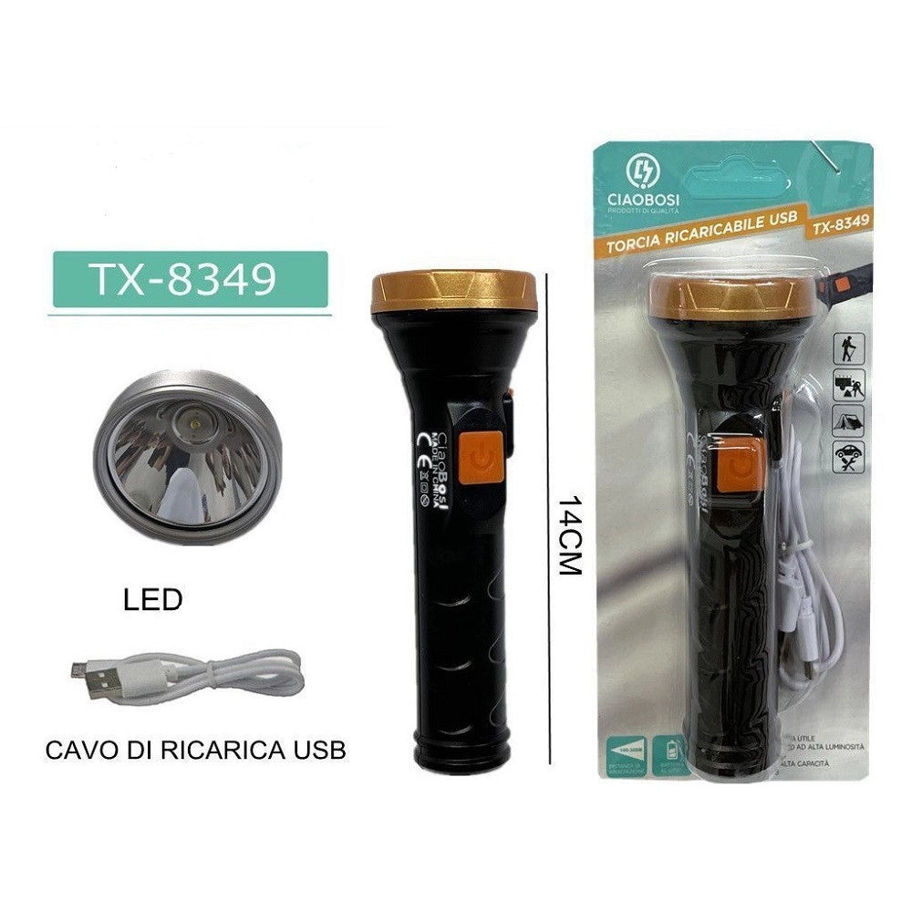 Trade Shop - Torcia Elettrica Luce Led Ricaricabile Usb Per Escursionismo Campeggio Tx-8349 -