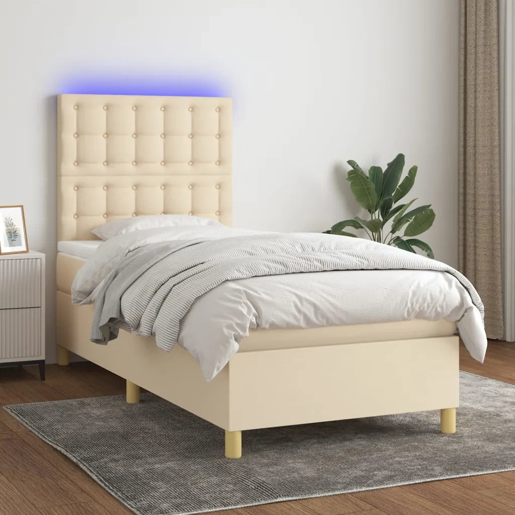 Letto a Molle con Materasso e LED Crema 90x190 cm in Tessuto cod mxl 62009