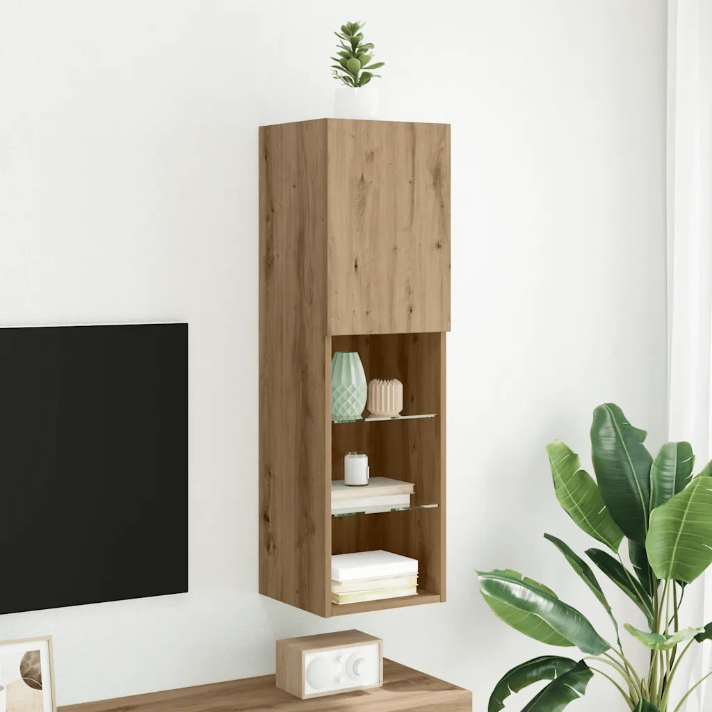 Mobile TV con Luci LED Rovere Artigianale 30,5x30x102 cm 857678
