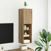 Mobile TV con Luci LED Rovere Artigianale 30,5x30x102 cm 857678