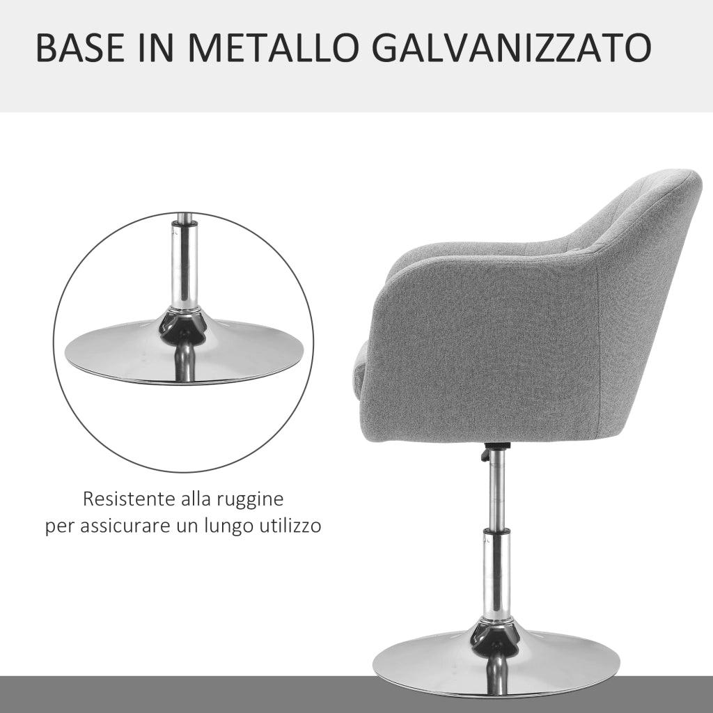 Sedia Girevole da Scrivania Grigio, Regolabile a 360 Gradi con Braccioli e Cuscino, Design Moderno per Casa e Ufficio, 60x60x79-91 cm