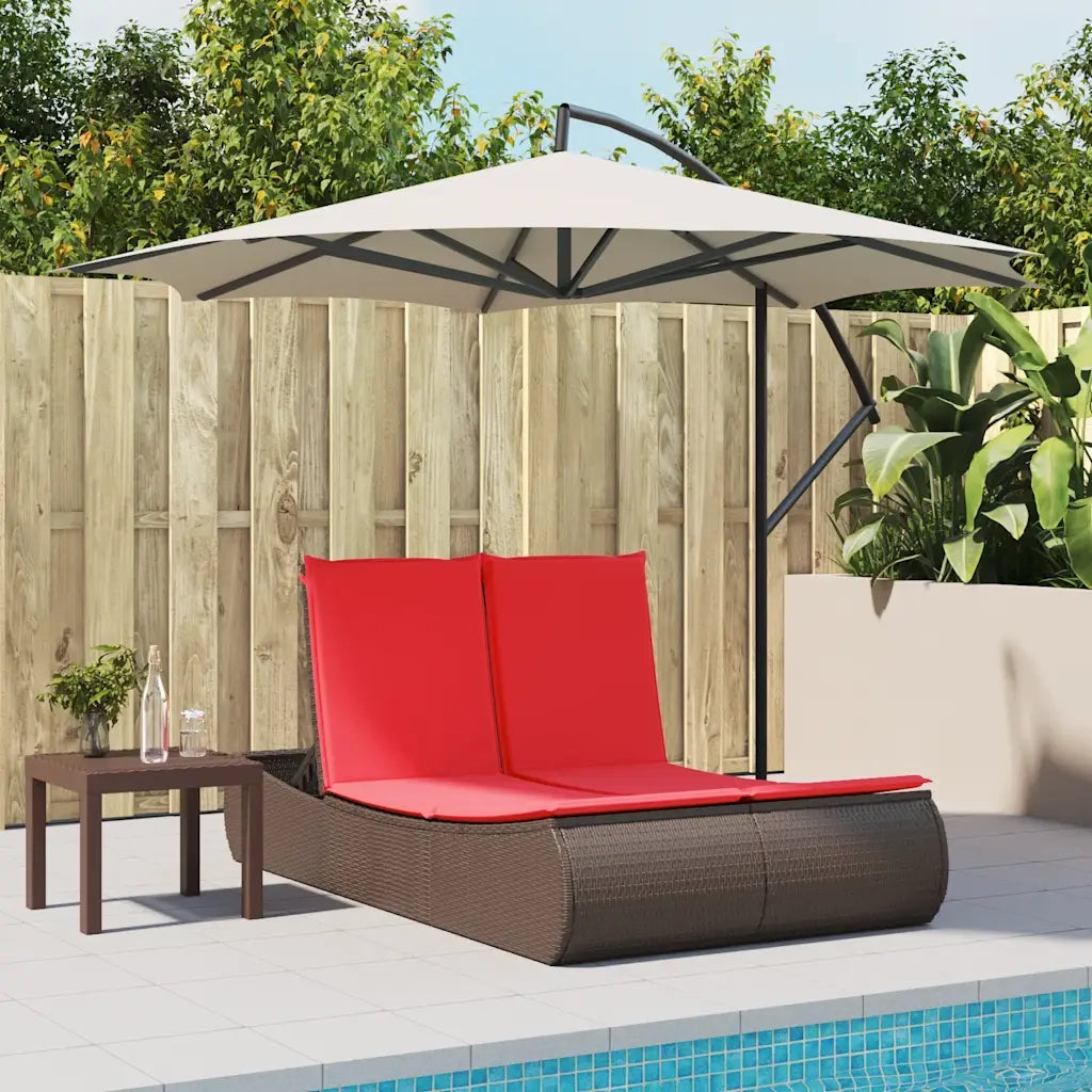 Lettino Prendisole con Cuscini Marrone in Polyrattan 368096