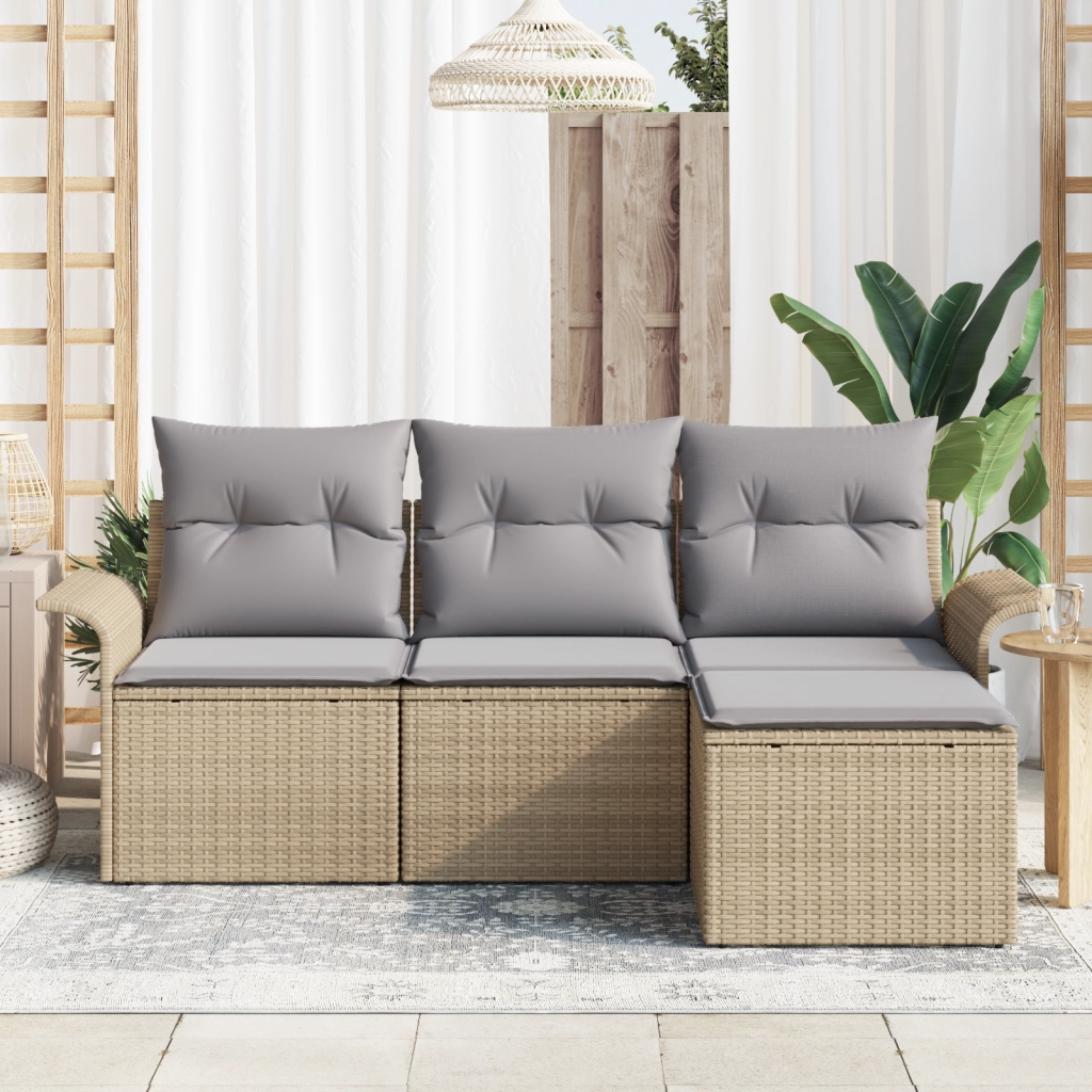 Set di divani da giardino 4 pezzi con cuscini Beige Rattan sintetico
