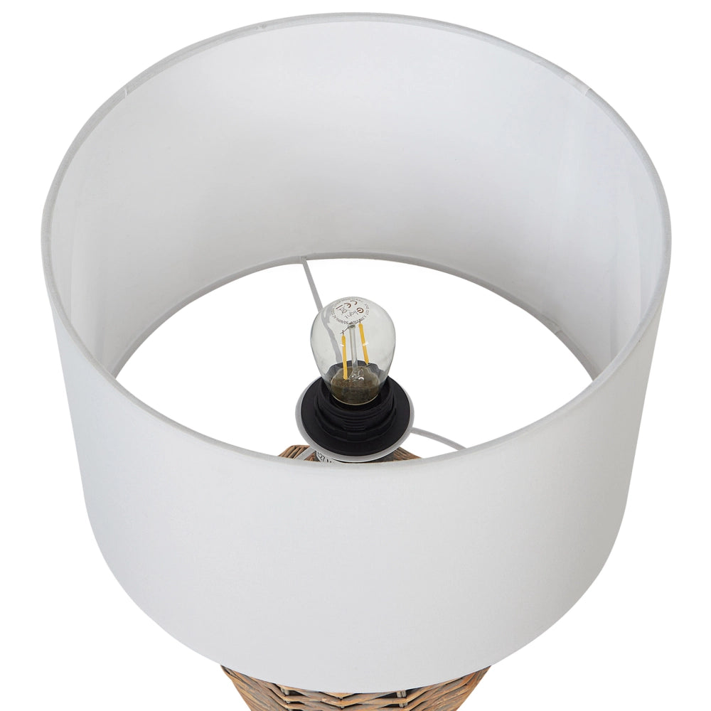 Lampada da tavolo in vimini e in tessuto bianco misto cotone 49 cm soggiorno camera da letto stile boho