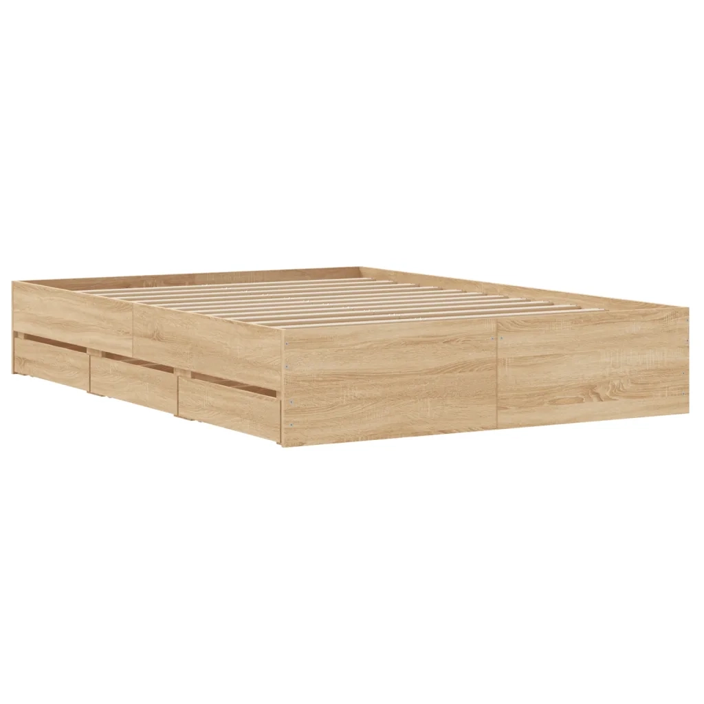 Letto matrimoniale | Letto per adulti | Giroletto Cassetti Rovere Sonoma 120x190 cm Legno Multistrato