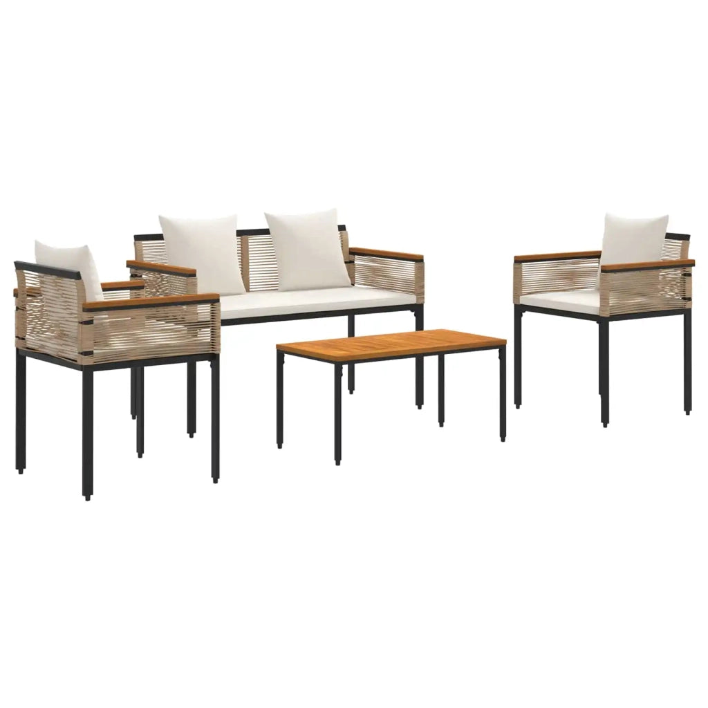 Set di Mobili da esterno | Set Salotto da Giardino Beige e Bianco Crema polyrattan