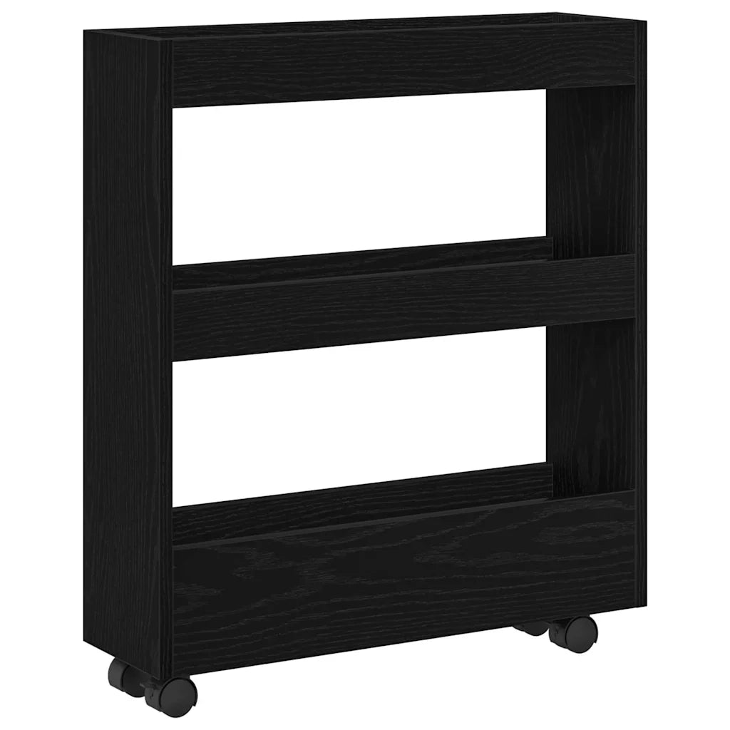 Carrello di Stoccaggio Stretto Rovere Nero 60 x 18 x 70 cm 869249
