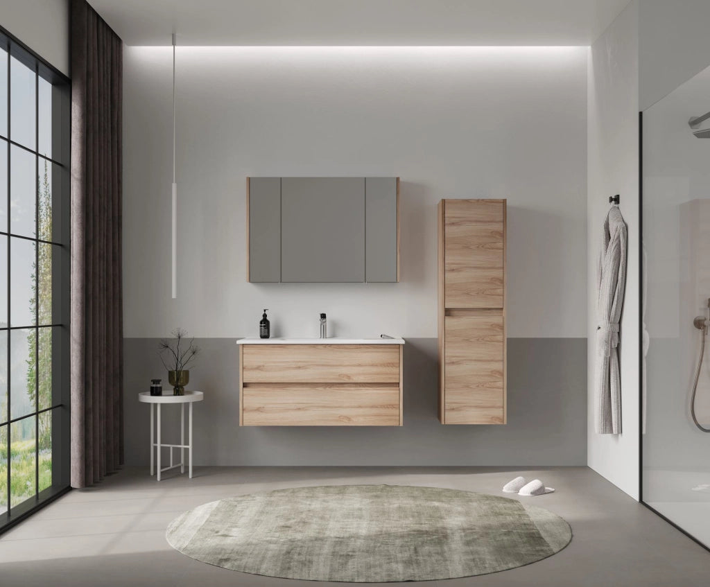 Mobile da bagno con specchio "Side 100" - 100 x 16 x 66 cm - Rovere